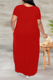 Black V Neck Short Sleeve Long Side Slit Loose Vacation Casual Plus Size Straight Maxi T-shirt Dresses