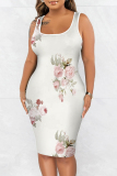 Dark Blue Graphics Print Sleeveless U Neck Casual Outing Plus Size Bodycon Midi Vest Dresses