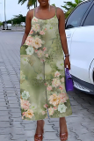 Dark Grey Graphics Print Backless Sleeveless Spaghetti Strap Casual Cami Wide Leg Jumpsuits