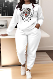 White Black Graphics Print O Neck Long Sleeve Sweatshirt And Skinny Pants Sportwear Casual Two Pieces Tracksuit Sweatpants Set