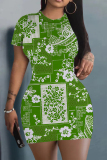 Red Graphics Print O Neck Short Sleeve Casual Bodycon Mini T-shirt Dress