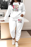 Multicolor Letter Print O Neck Long Sleeve Sweatshirt And Skinny Pants Sportwear Casual Two Pieces Tracksuit Sweatpants Set