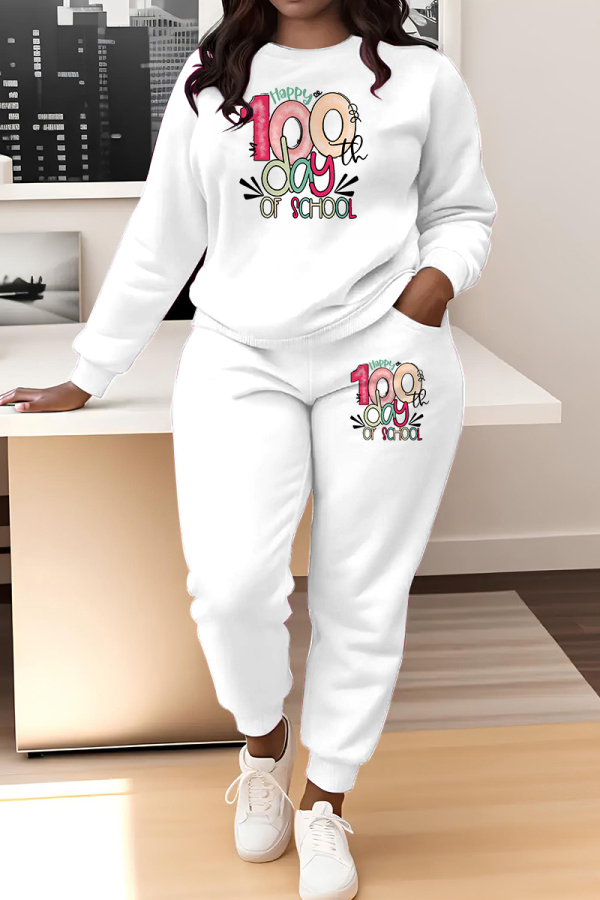 Multicolor Letter Print O Neck Long Sleeve Sweatshirt And Skinny Pants Sportwear Casual Two Pieces Tracksuit Sweatpants Set