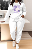 Sky Blue Floral Print O Neck Long Sleeve Sweatshirt And Skinny Pants Sportwear Casual Two Pieces Tracksuit Sweatpants Set