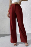 Claret High Waist Pocket Casual Formal Office Lady Wide Leg Suit Pants