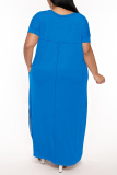 Black V Neck Short Sleeve Long Side Slit Loose Vacation Casual Plus Size Straight Maxi T-shirt Dresses