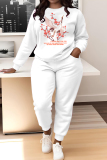 Watermelon Red Floral Print O Neck Long Sleeve Sweatshirt And Skinny Pants Sportwear Casual Two Pieces Tracksuit Sweatpants Set