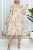 Multicolor Graphcis Print V Neck Short Sleeve Casual Halloween Flowy Midi Dress