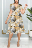 Multicolor Graphcis Print V Neck Short Sleeve Casual Halloween Flowy Midi Dress