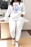 Watermelon Red Floral Print O Neck Long Sleeve Sweatshirt And Skinny Pants Sportwear Casual Two Pieces Tracksuit Sweatpants Set