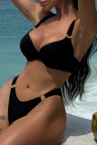 Black Backless Belted Halter Bra and Mini Shorts Bikini Sets Beach Vacation Swimwears