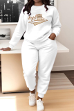 White Black Graphics Print O Neck Long Sleeve Sweatshirt And Skinny Pants Sportwear Casual Two Pieces Tracksuit Sweatpants Set