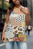 Multicolor Graphics Print Sleeveless Backless V Neck Casual Cami Tops