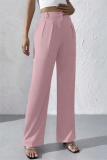 Claret High Waist Pocket Casual Formal Office Lady Wide Leg Suit Pants