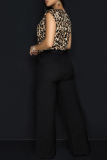 Leopard Print O Neck Sleeveless Tops And Wide Leg Pants Formal Office Lady Casual Two Pieces Trouser Sets