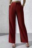 Claret High Waist Pocket Casual Formal Office Lady Wide Leg Suit Pants