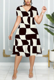 Multicolor Graphcis Print V Neck Short Sleeve Casual Halloween Flowy Midi Dress