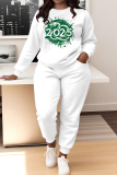 White Black Graphics Print O Neck Long Sleeve Sweatshirt And Skinny Pants Sportwear Casual Two Pieces Tracksuit Sweatpants Set