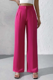 Claret High Waist Pocket Casual Formal Office Lady Wide Leg Suit Pants
