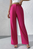 Claret High Waist Pocket Casual Formal Office Lady Wide Leg Suit Pants