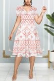 Multicolor Graphcis Print V Neck Short Sleeve Casual Halloween Flowy Midi Dress