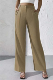 Claret High Waist Pocket Casual Formal Office Lady Wide Leg Suit Pants