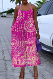 Dark Grey Graphics Print Backless Sleeveless Spaghetti Strap Casual Cami Wide Leg Jumpsuits