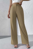 Claret High Waist Pocket Casual Formal Office Lady Wide Leg Suit Pants