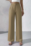 Claret High Waist Pocket Casual Formal Office Lady Wide Leg Suit Pants