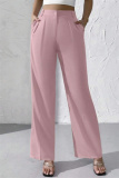 Claret High Waist Pocket Casual Formal Office Lady Wide Leg Suit Pants