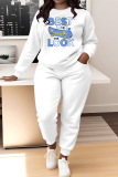 Sky Blue Floral Print O Neck Long Sleeve Sweatshirt And Skinny Pants Sportwear Casual Two Pieces Tracksuit Sweatpants Set