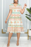 Multicolor Graphcis Print V Neck Short Sleeve Casual Halloween Flowy Midi Dress