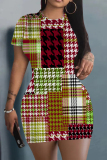 Red Graphics Print O Neck Short Sleeve Casual Bodycon Mini T-shirt Dress