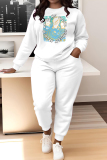 Watermelon Red Floral Print O Neck Long Sleeve Sweatshirt And Skinny Pants Sportwear Casual Two Pieces Tracksuit Sweatpants Set