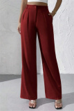Claret High Waist Pocket Casual Formal Office Lady Wide Leg Suit Pants