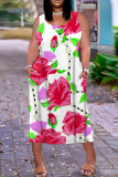 Navy Blue Graphics Print U Neck Sleeveless Pocket Casual Plus Size Maxi Tank Dresses
