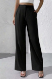 Claret High Waist Pocket Casual Formal Office Lady Wide Leg Suit Pants