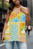 Multicolor Graphics Print Sleeveless Backless V Neck Casual Cami Tops