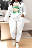 Sky Blue Floral Print O Neck Long Sleeve Sweatshirt And Skinny Pants Sportwear Casual Two Pieces Tracksuit Sweatpants Set
