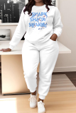Sky Blue Floral Print O Neck Long Sleeve Sweatshirt And Skinny Pants Sportwear Casual Two Pieces Tracksuit Sweatpants Set