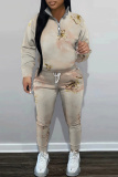 Multicolor Graphics Print Zipper Collar Long Sleeve Sweatshirt And Pants Casual Sportwear Two Pieces Jogger Sets