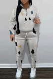 Multicolor Graphics Print Zipper Collar Long Sleeve Sweatshirt And Pants Casual Sportwear Two Pieces Jogger Sets