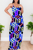 Striped Skull Head Print Sleeveless O Neck Casual Vacation Baggy Sundress Maxi Slip Dresses