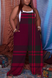 Multicolor Plaid Print Backless Sleeveless Spaghetti Strap Buttons Casual Cami Wide Leg Jumpsuits