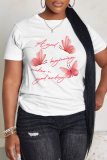 Light Blue Casual Graphics Letter Print O Neck Short Sleeve Oversize Graphics T-Shirts