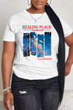 White Blue Casual Graphics Print O Neck Short Sleeve Oversize Graphics T-Shirts