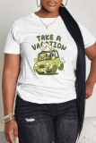 White Green Casual Graphics Letter Print O Neck Short Sleeve Oversize Graphics T-Shirts