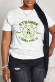 White Green Casual Graphics Letter Print O Neck Short Sleeve Oversize Graphics T-Shirts