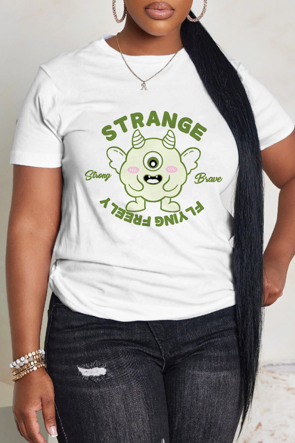 White Green Casual Graphics Letter Print O Neck Short Sleeve Oversize Graphics T-Shirts