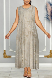 Lake Blue Casual Graphics Print Sleeveless O Neck Loose Vacation Maxi Tank Dresses